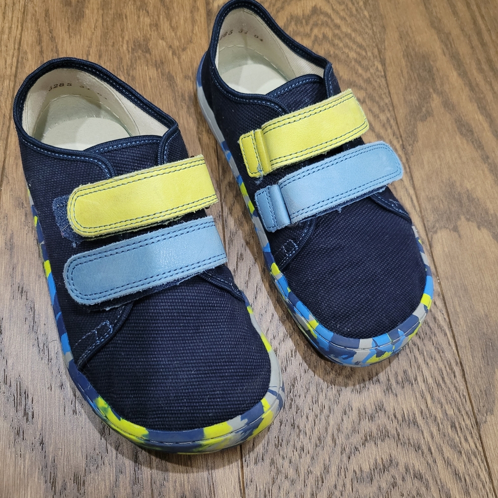 Children's Navy Canvas Sneakers with Yellow & Light Blue Straps